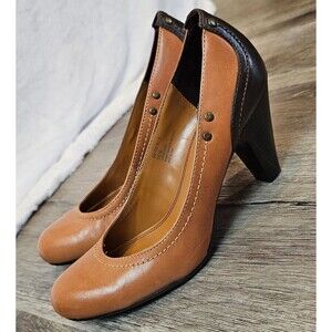Academia Twee Indie Steampunk Pump Heels Women's 6M Tan Brown Stacked Heel READ